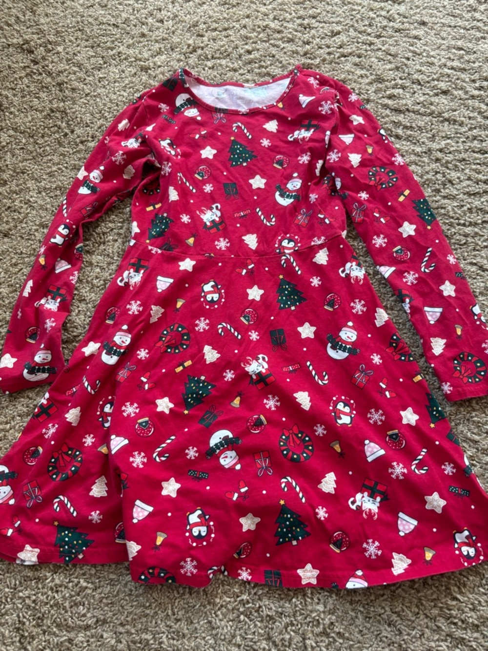 Girls' Red Holiday Long-Sleeve Casual Dress